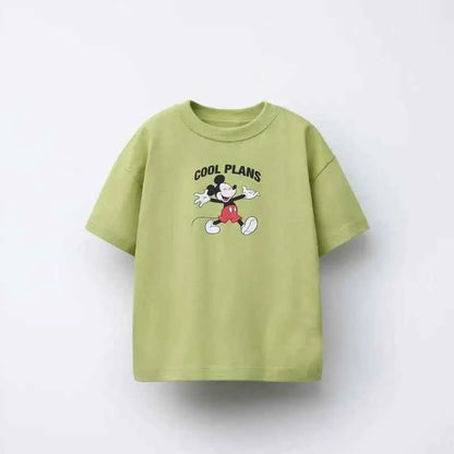 Cotton Mickey Mouse White & Green Cool Plans T-Shirt