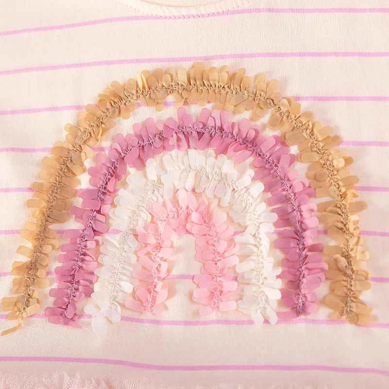 100% Cotton Striped Rainbow Applique Tulle Skirt Dress