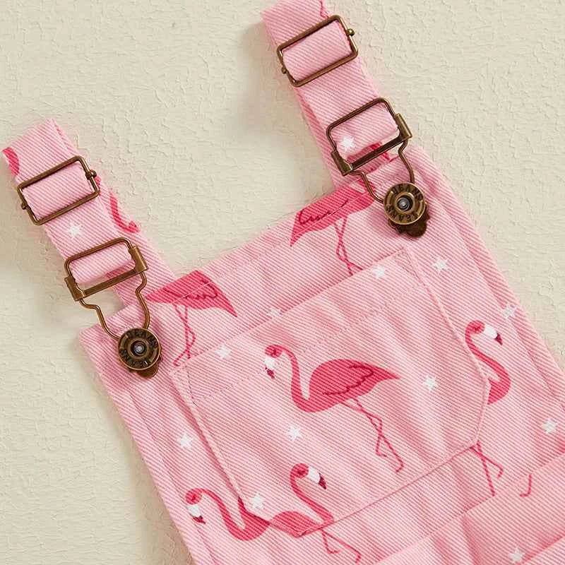 Cotton Pink Flamingo Adjustable Strap Overalls