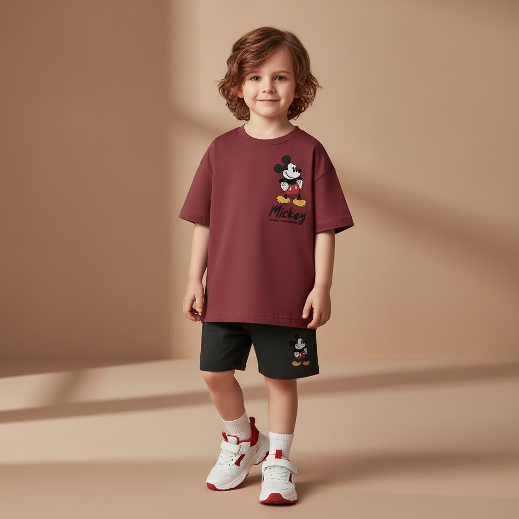 Cotton Mickey Mouse Casual Tee & Shorts Set