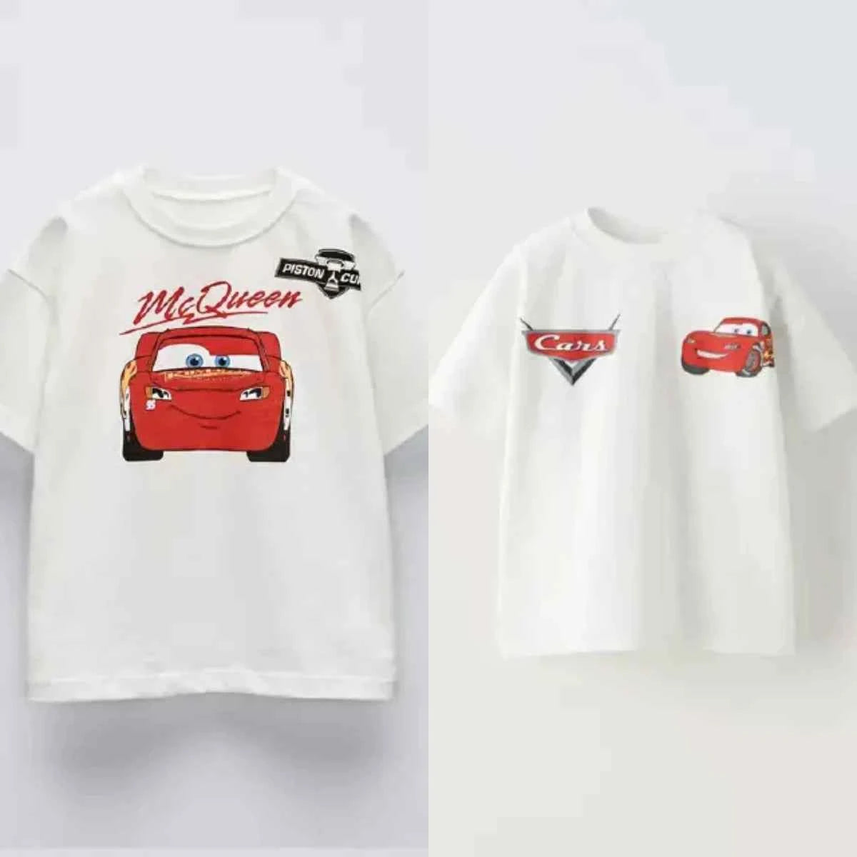 Cotton Lightning McQueen Cotton Tee & Cars Logo Shirt White