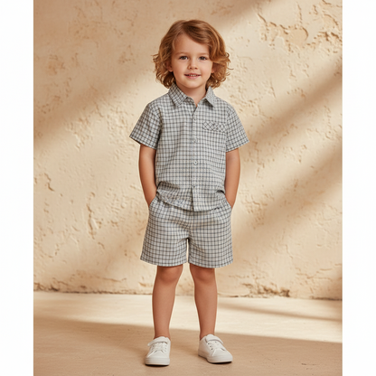 100% Cotton Checkered Shirt & Shorts Set