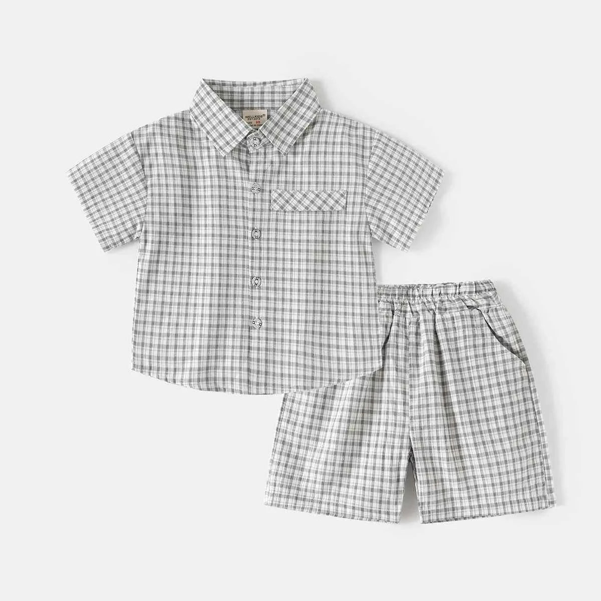 100% Cotton Checkered Shirt & Shorts Set