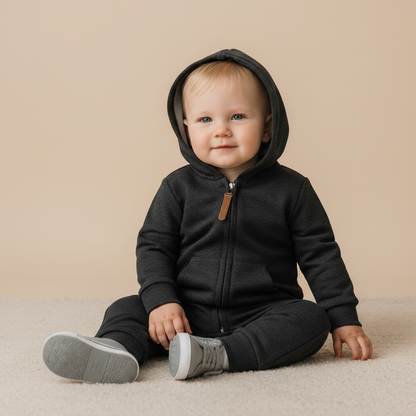 Cotton Toddler Hooded Jumpsuit In Earth Tones