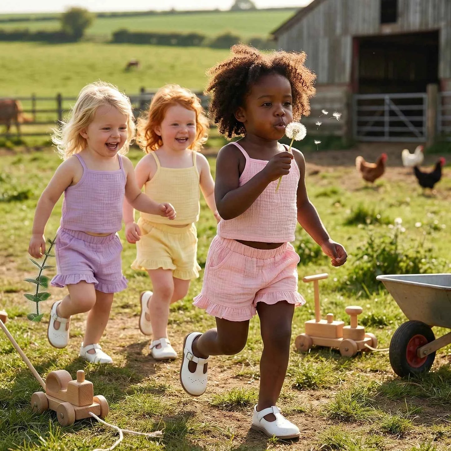 Cotton Ruffle Shorts & Tank Top Set Pastel Colors