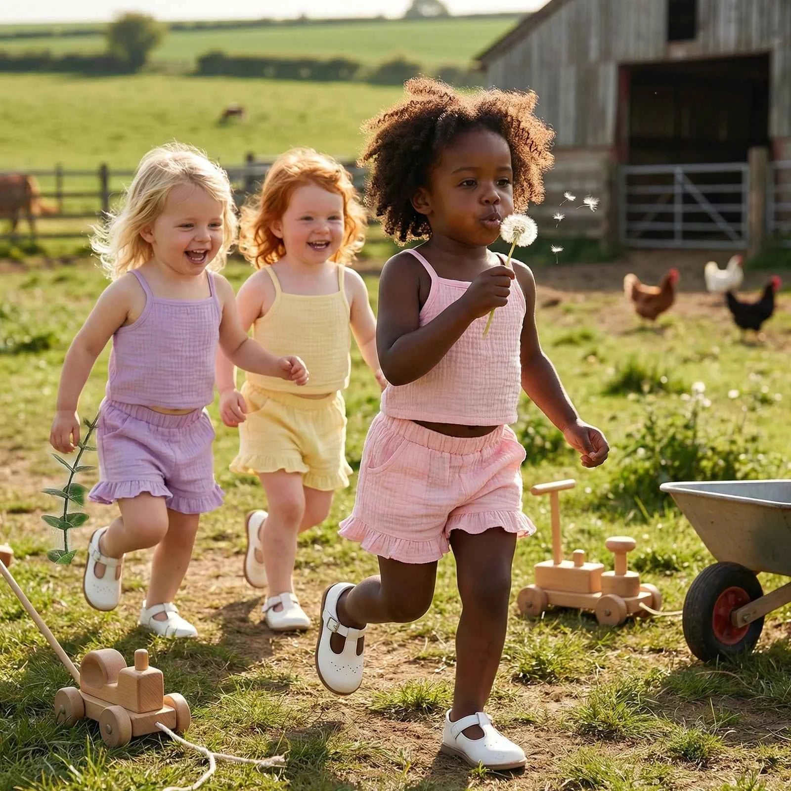 Cotton Ruffle Shorts & Tank Top Set Pastel Colors