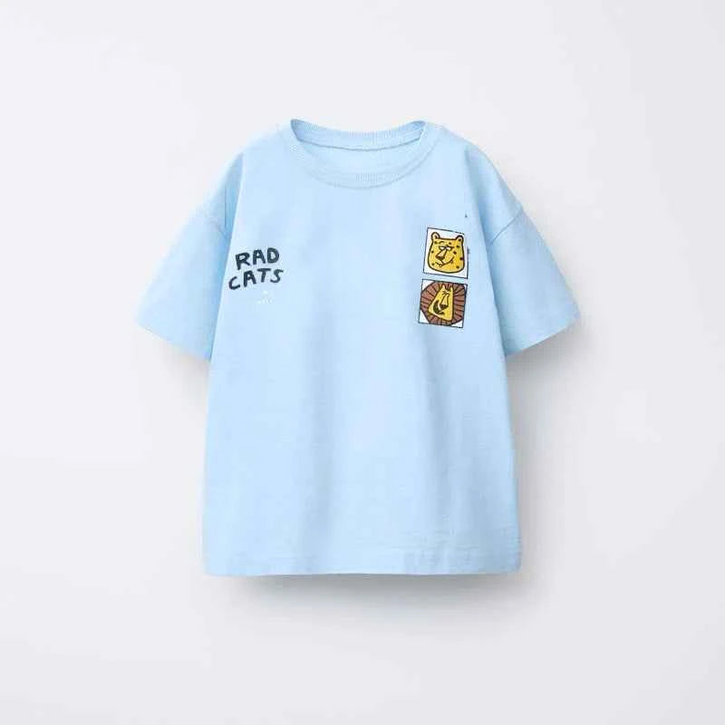 Cotton Skater Dog & Rad Cats Cartoon Print Cotton Tee