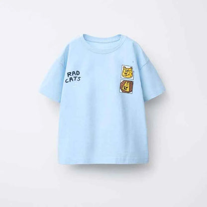 Cotton Skater Dog & Rad Cats Cartoon Print Cotton Tee
