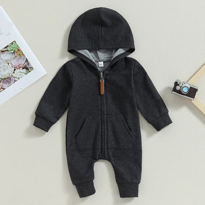 Cotton Toddler Hooded Jumpsuit In Earth Tones