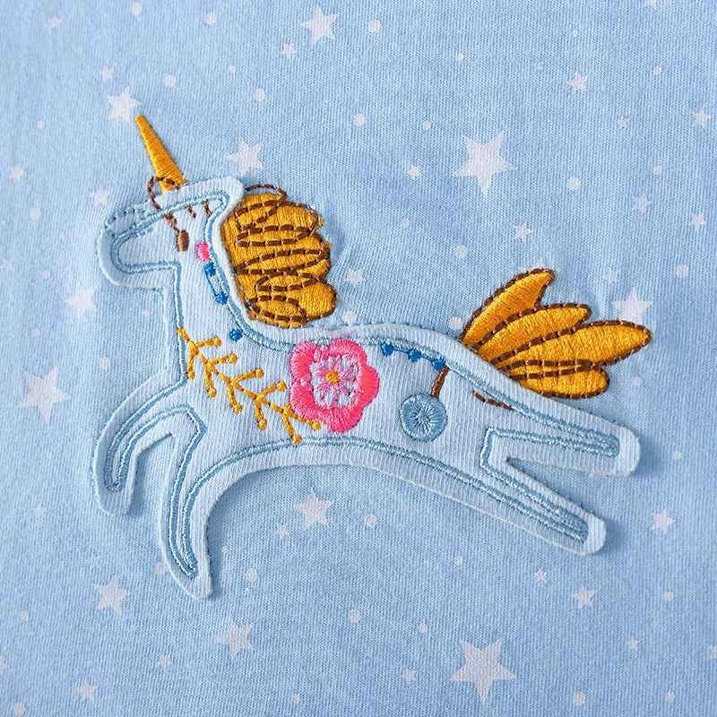100% Cotton Blue Star Print Dress With Unicorn & Shooting Star