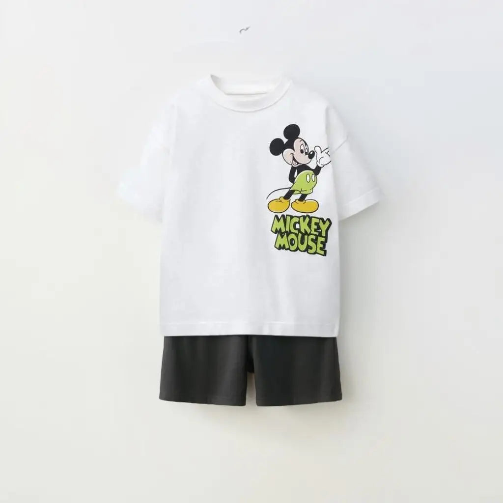 Cotton Lightning McQueen & Mickey Mouse Cotton Tee & Shorts Set