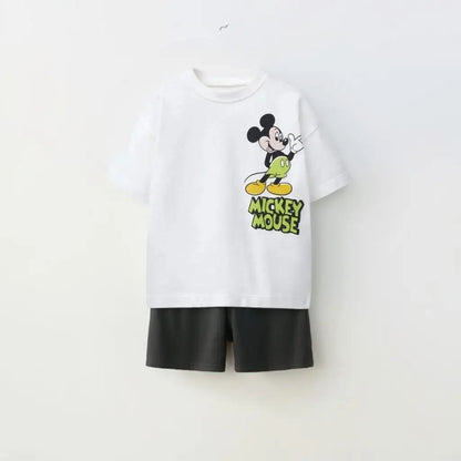 Cotton Lightning McQueen & Mickey Mouse White Tee & Shorts Set