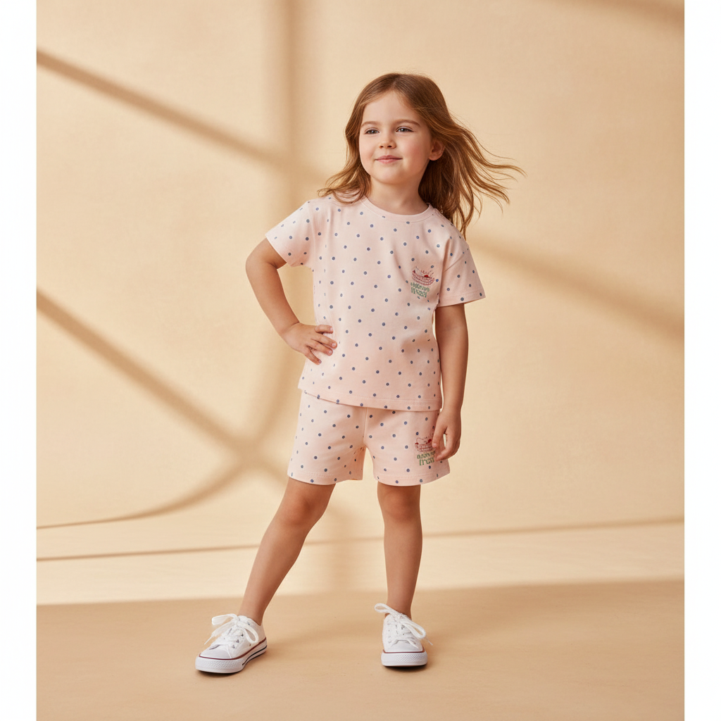 Cotton Pink Polka Dot Cotton Tee & Shorts Set