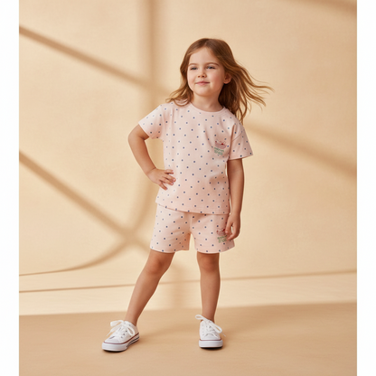 Cotton Pink Polka Dot Cotton Tee & Shorts Set