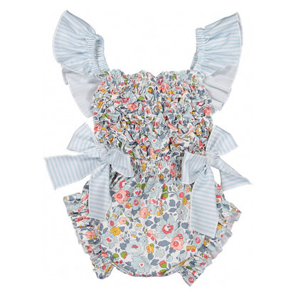 Floral Ruffle Swimsuits With Striped Bow & Sleeve Detail