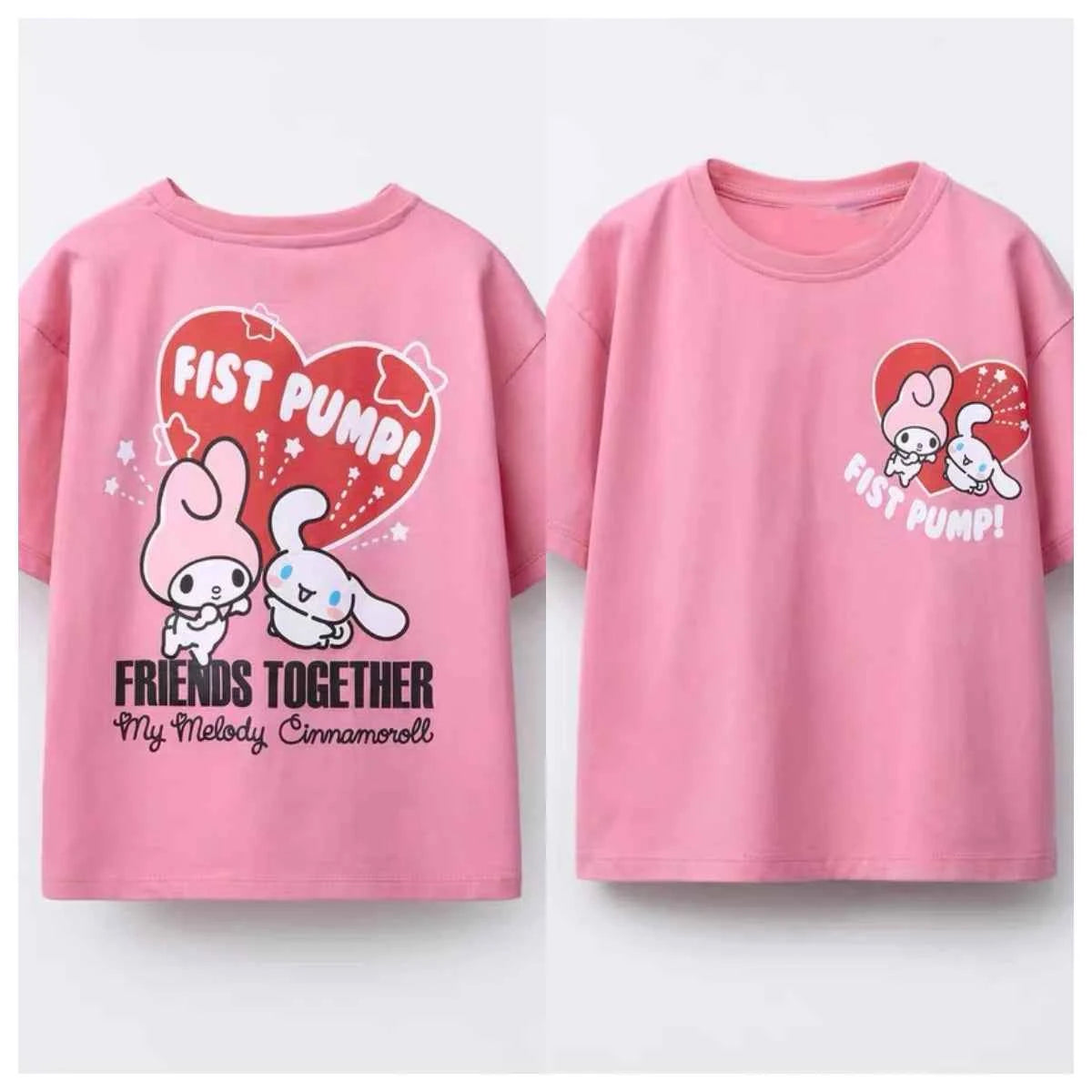 Cotton My Melody & Cinnamoroll Pink Fist Pump Tee