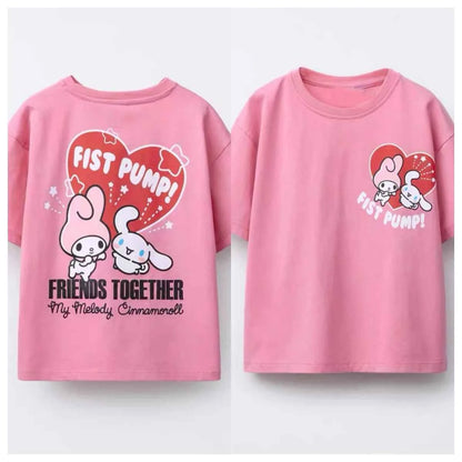 Cotton My Melody & Cinnamoroll Pink Fist Pump Tee