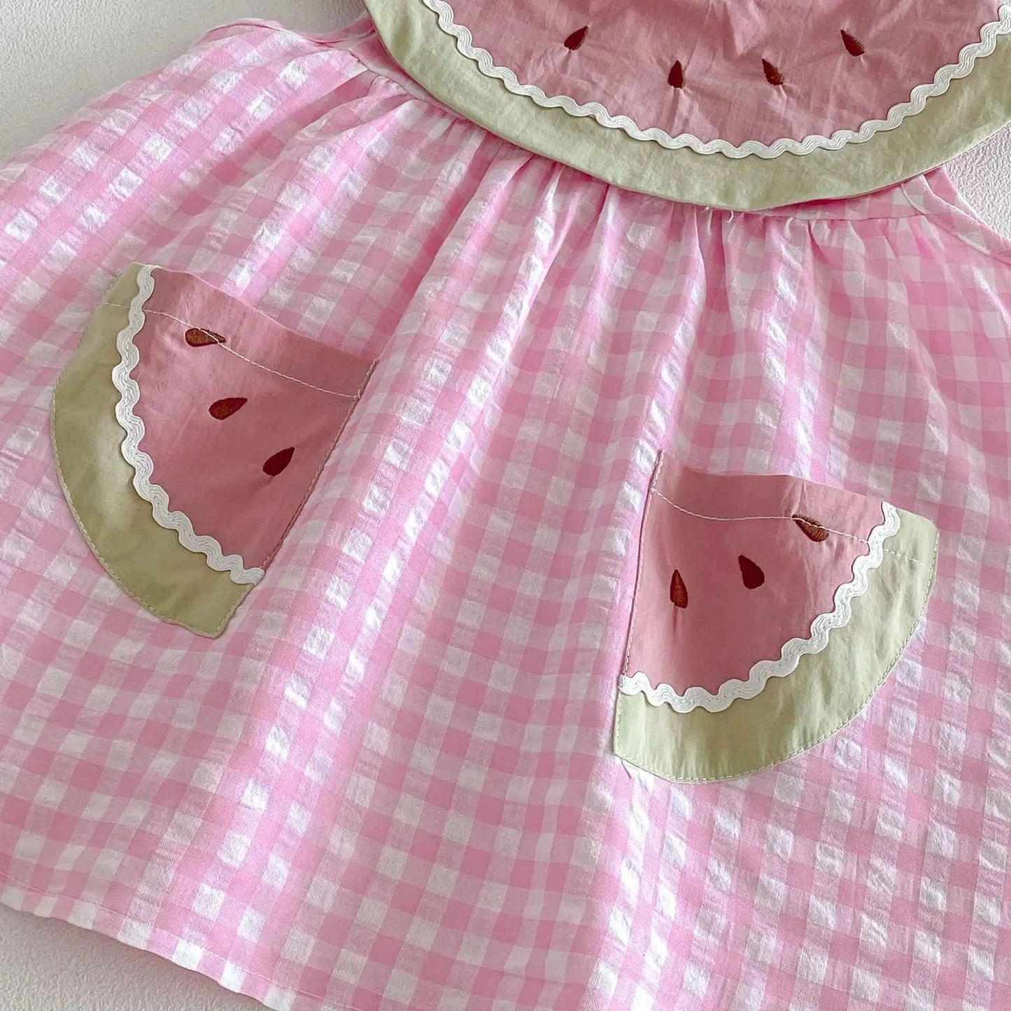 Cotton Pink Watermelon Gingham Romper/Dress