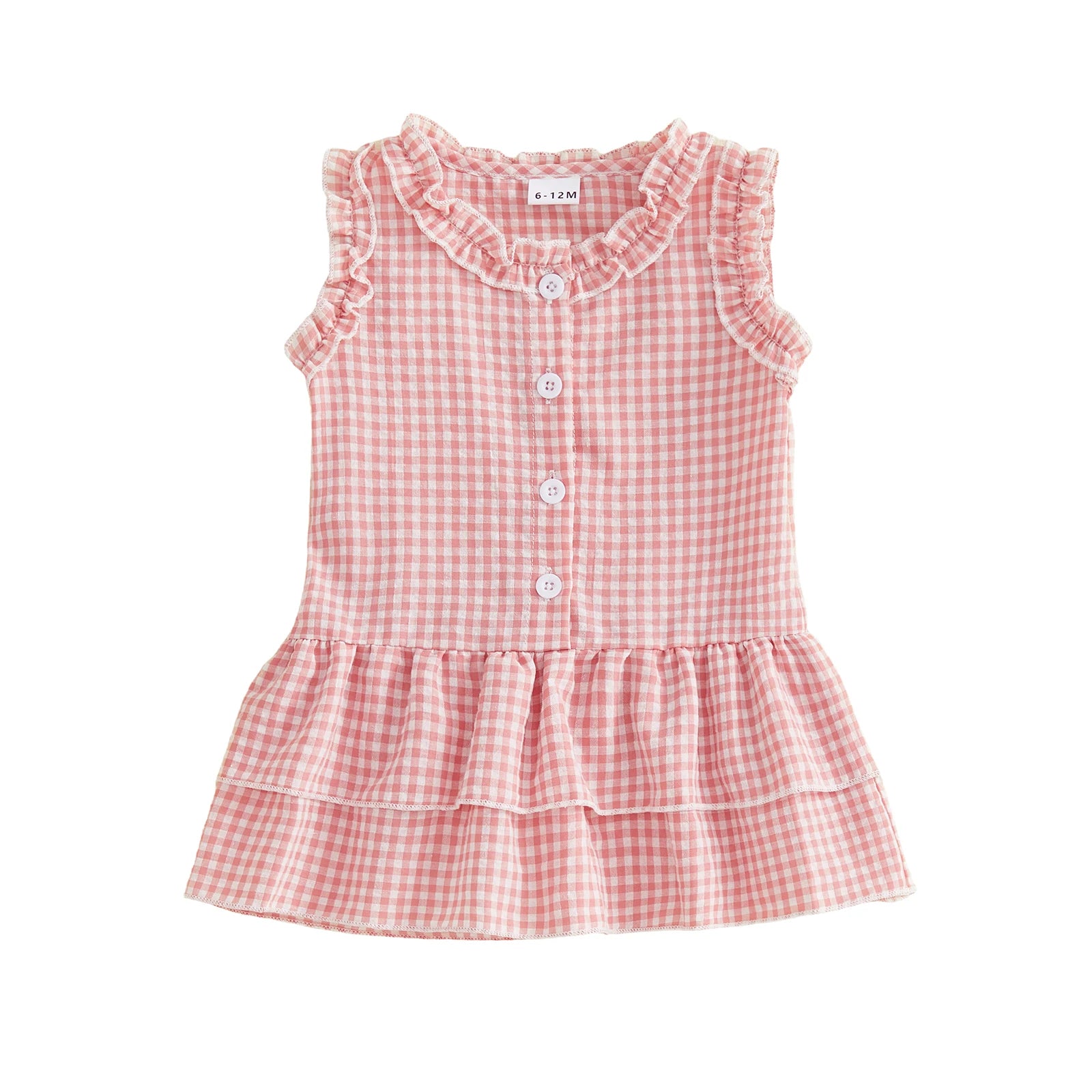 Gingham Ruffle Sleeve Button Tiered Dress