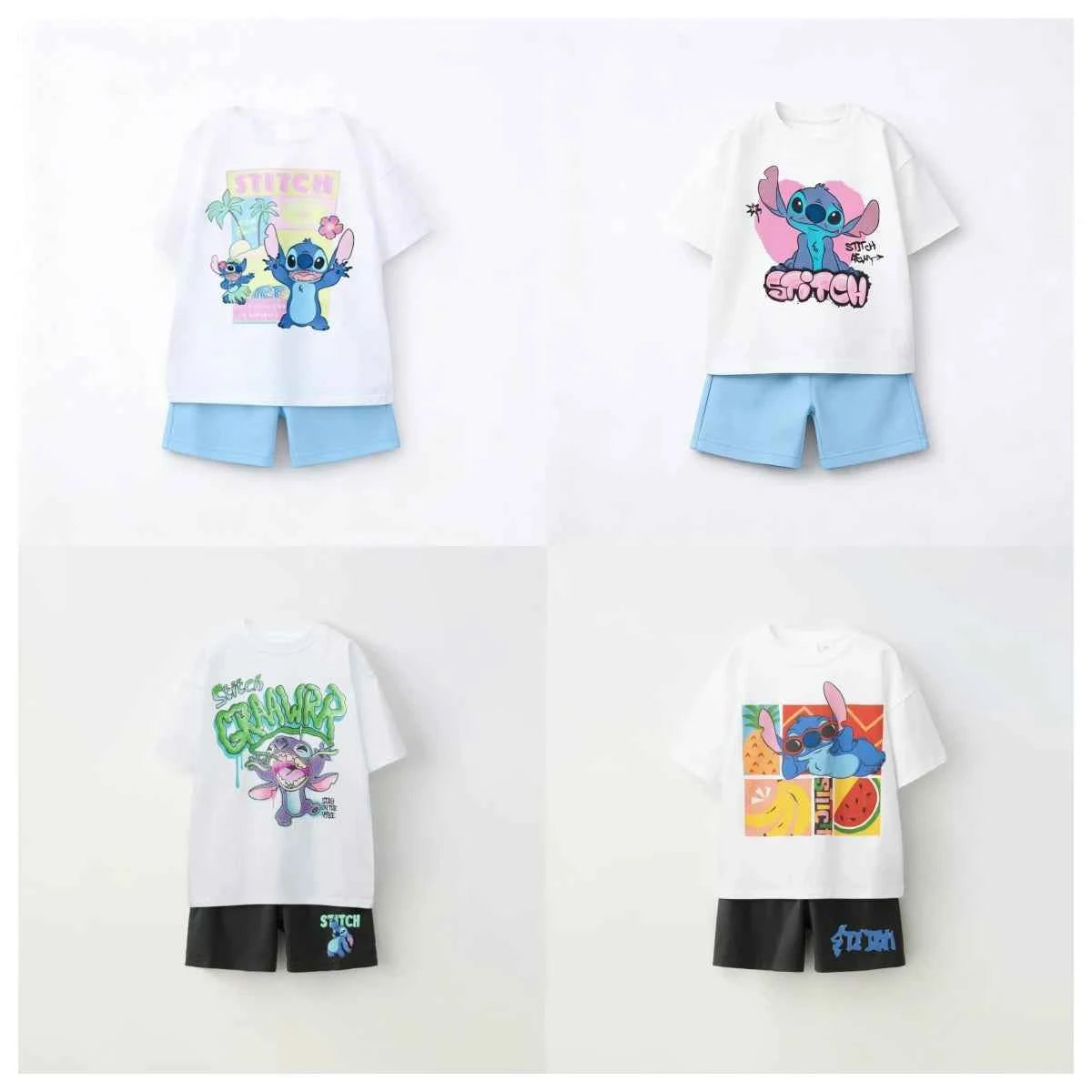 Cotton Stitch Summer Tee & Shorts Set With Cartoon Print