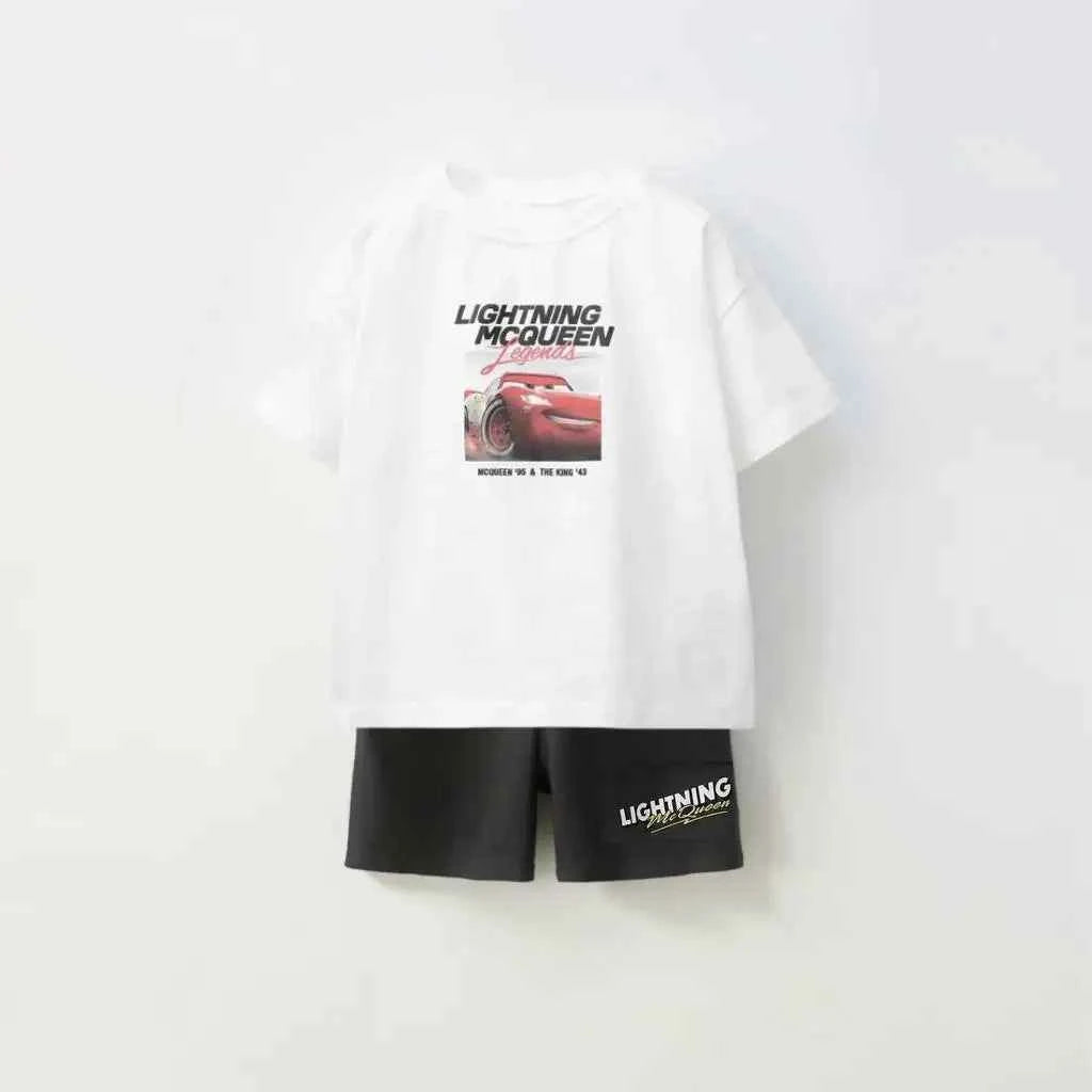 Cotton Lightning McQueen Cars Racing Tees & Black Shorts Set