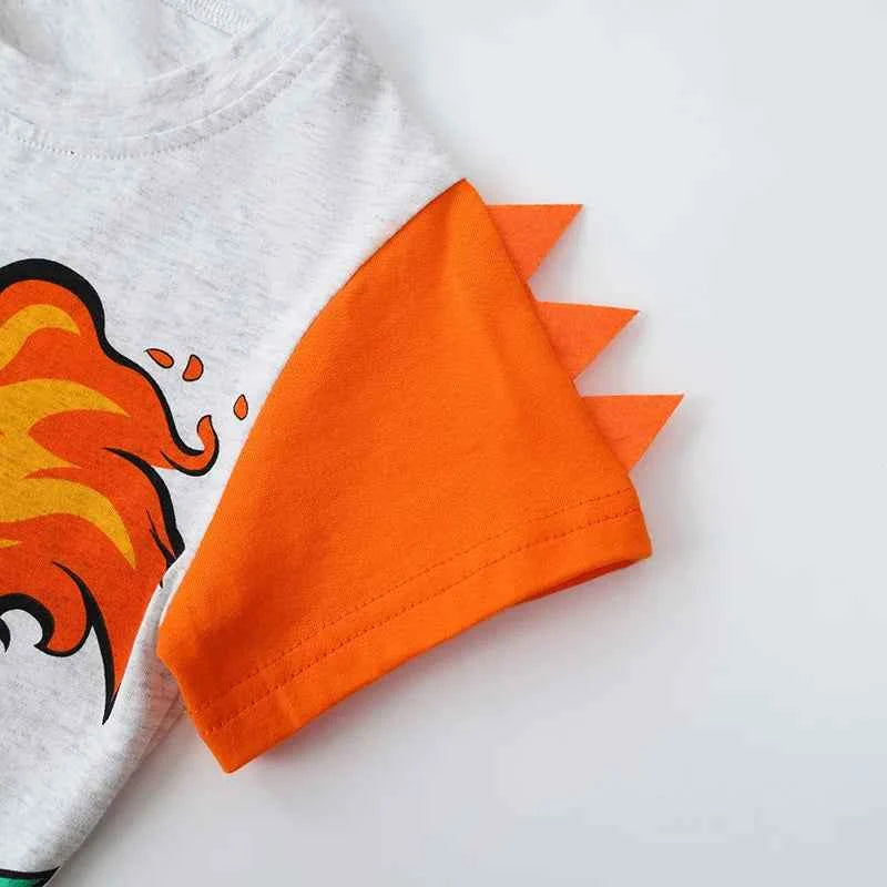 100% Cotton Fire Breathing Dinosaur T-Shirt With Spiked Sleeve