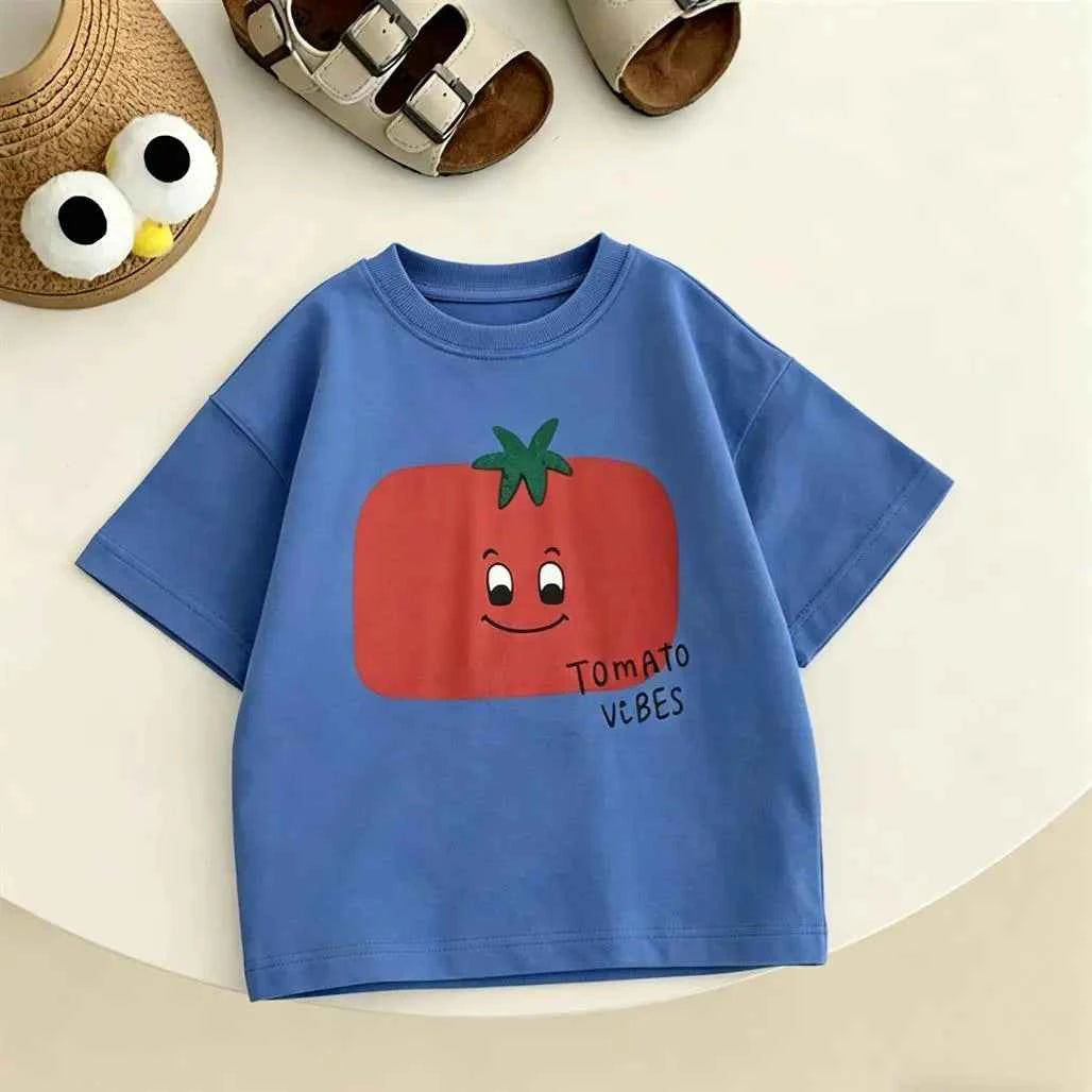 100% Cotton Tomato Vibes Blue Tee & Cherry On Yellow TShirt