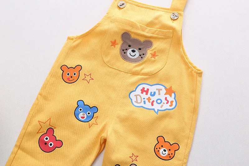 Striped Shirt & Bear Applique Overalls Set
