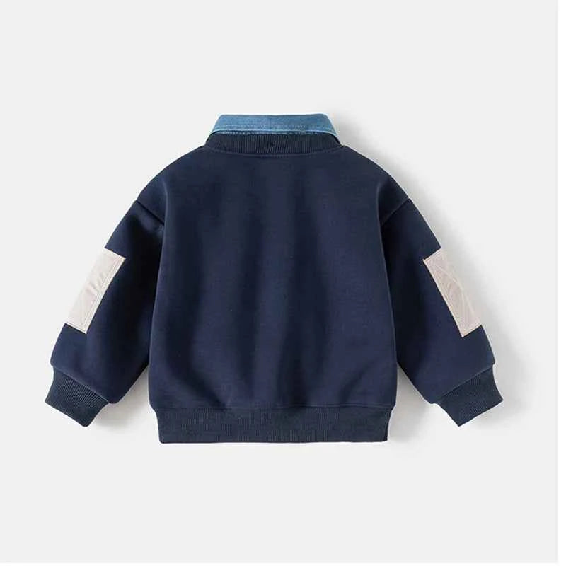 Denim Collar Patch Pocket Sweatshirt Navy & Grey