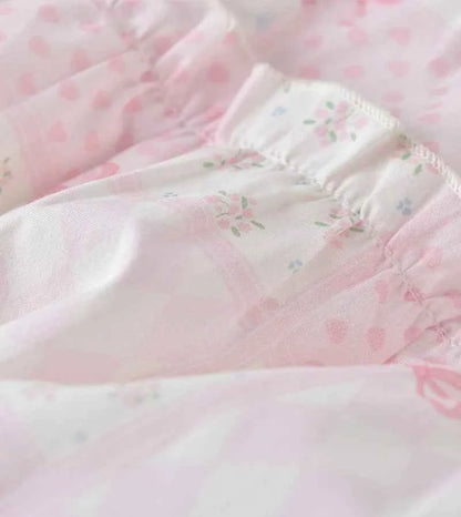 100% Cotton Pink Bow Ruffled Collar Dress