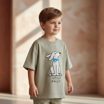 Cotton Road Trip Van Dino & Dog Cartoon Print Tees