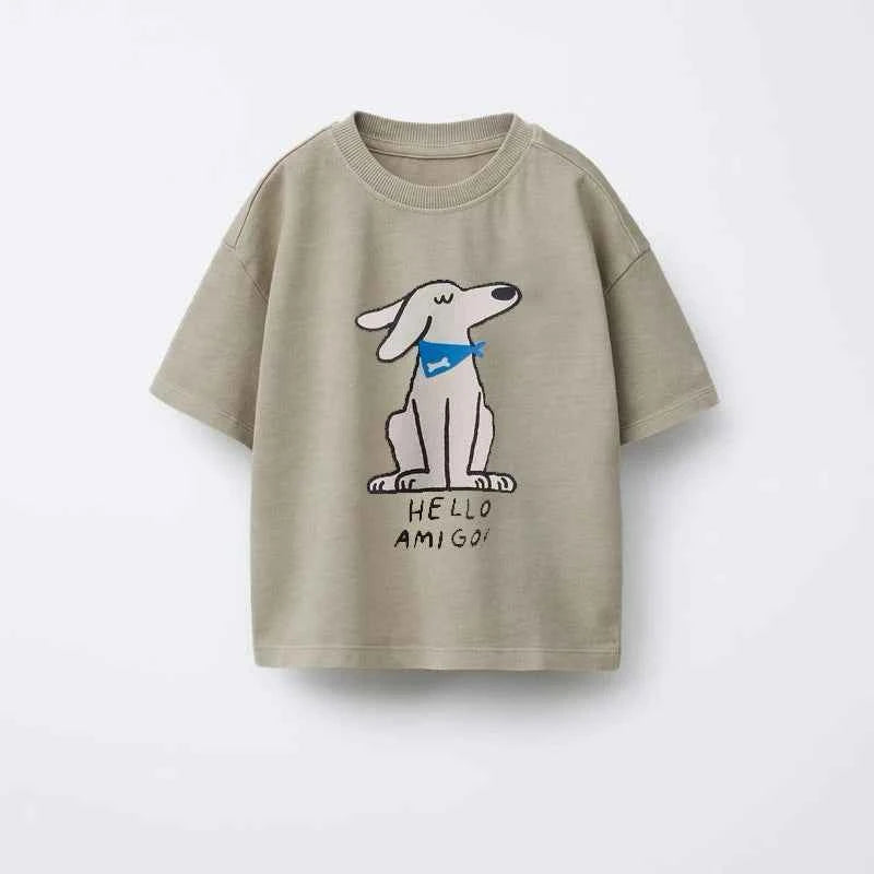 Cotton Road Trip Van Dino & Dog Cartoon Print Tees
