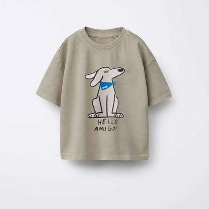 Cotton Road Trip Van Dino & Dog Cartoon Print Tees