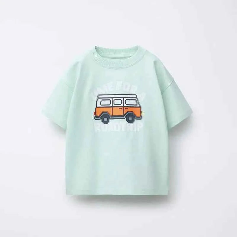 Cotton Road Trip Van Dino & Dog Cartoon Print Tees