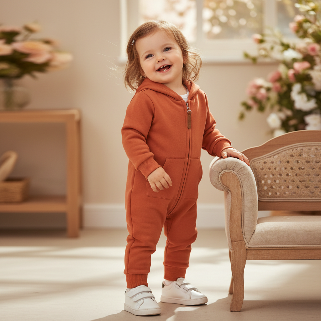 Cotton Toddler Hooded Jumpsuit In Earth Tones