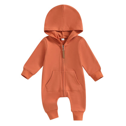 Cotton Toddler Hooded Jumpsuit In Earth Tones