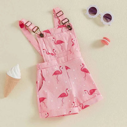 Cotton Pink Flamingo Adjustable Strap Overalls