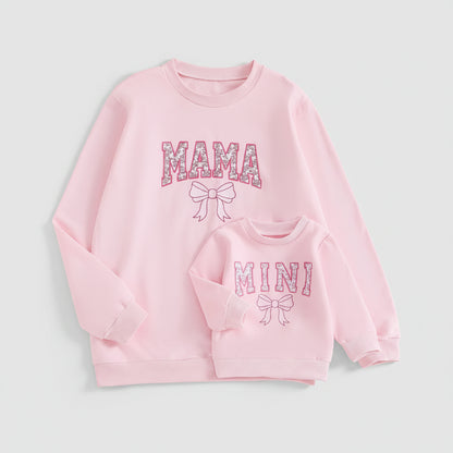 Cotton Matching Mama & Mini Pink Bow Sweatshirts