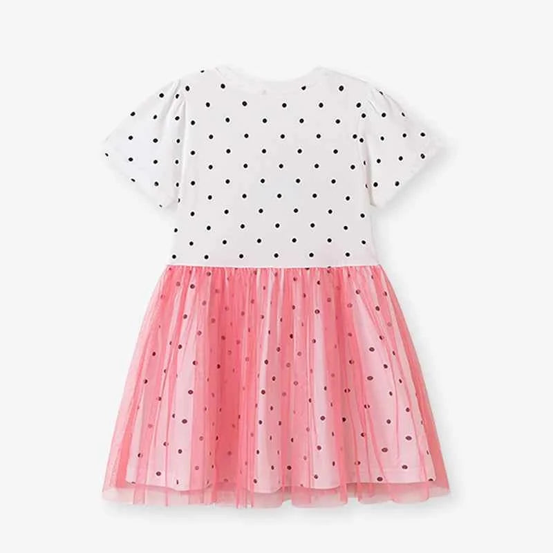 100% Cotton Polka Dot Rainbow Flower Mesh Dress