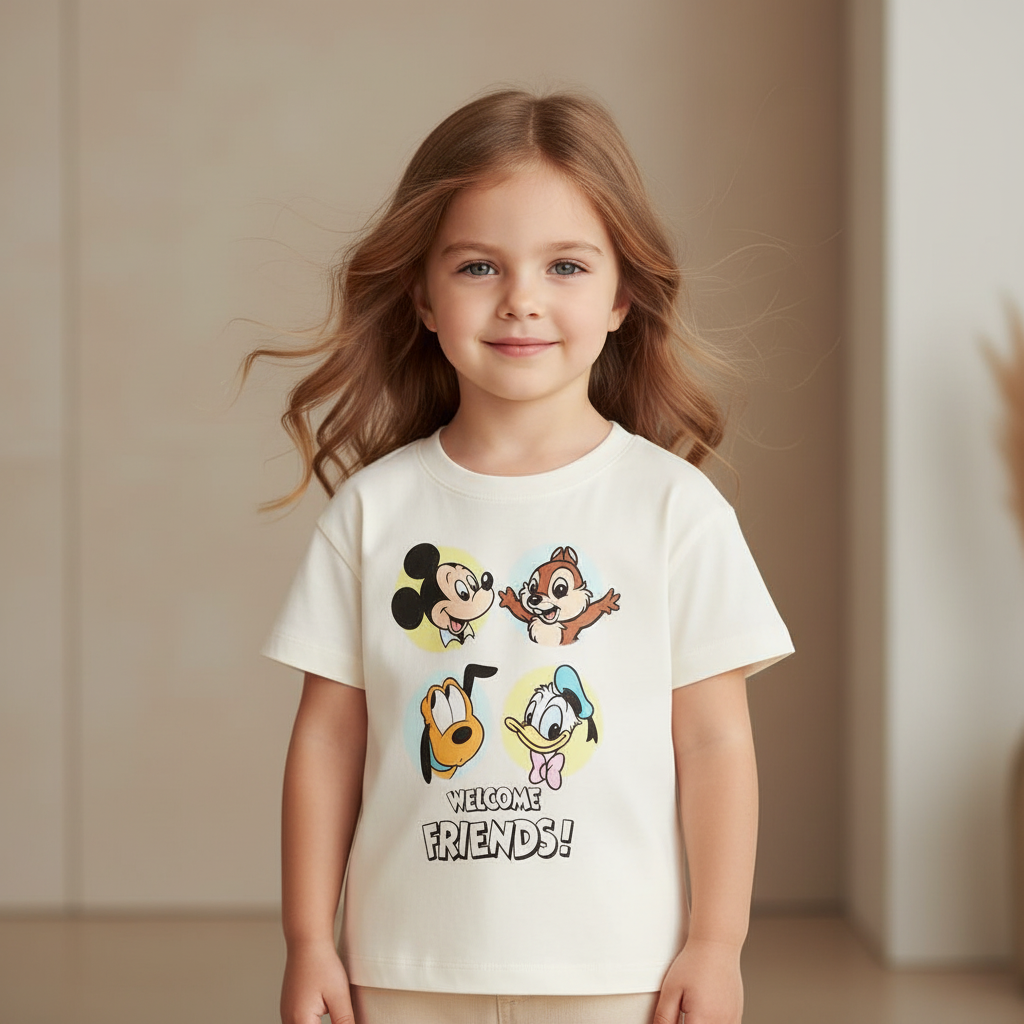 Cotton Mickey Minnie Pluto Daisy Everyday Smile & Welcome Friends Tees