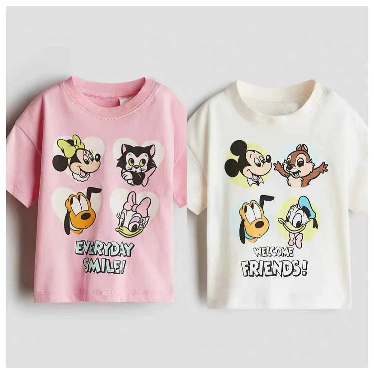Cotton Mickey Minnie Pluto Daisy Everyday Smile & Welcome Friends Tees