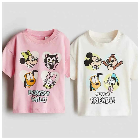 Cotton Mickey Minnie Pluto Daisy Everyday Smile & Welcome Friends Tees