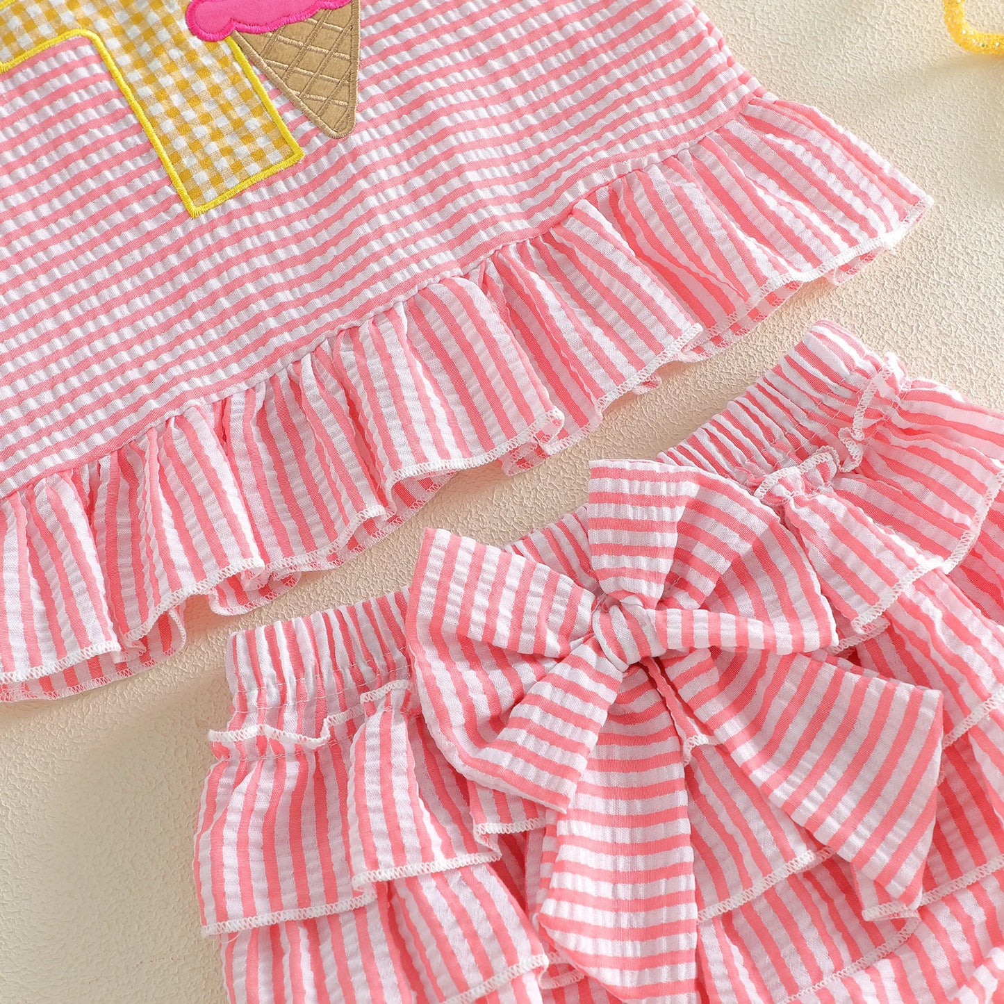 Pink Stripe Ice Cream Number One Top & Ruffled Bloomer Set