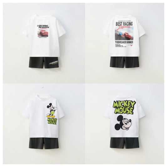 Cotton Lightning McQueen & Mickey Mouse Cotton Tee & Shorts Set