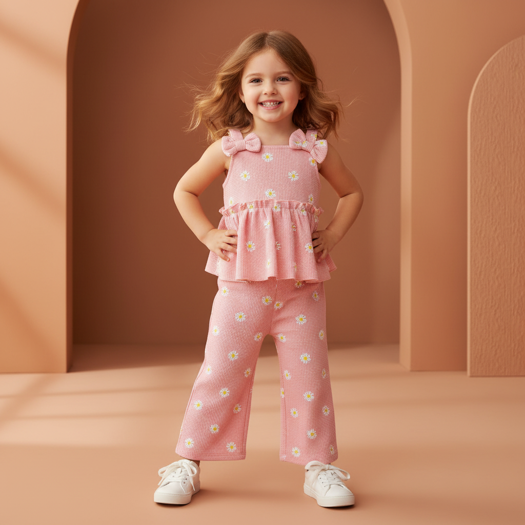 Floral Print Peplum Tops & Wide Leg Pants Set