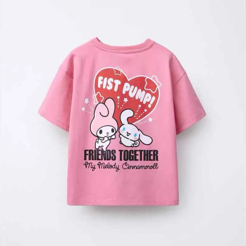 Cotton My Melody & Cinnamoroll Pink Fist Pump Tee