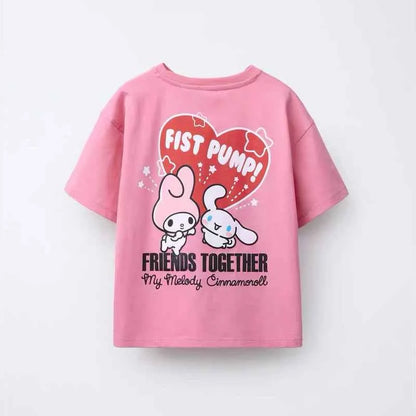 Cotton My Melody & Cinnamoroll Pink Fist Pump Tee
