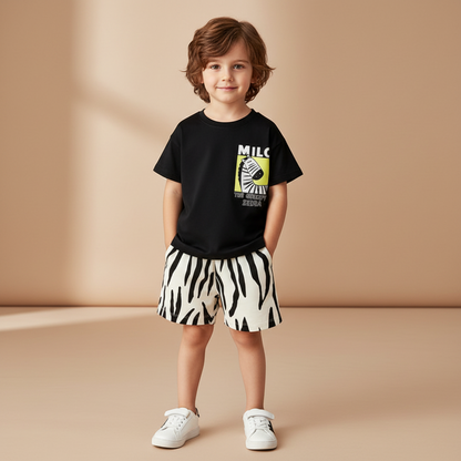 Cotton Animal Print Leopard & Zebra Tee Shorts Set