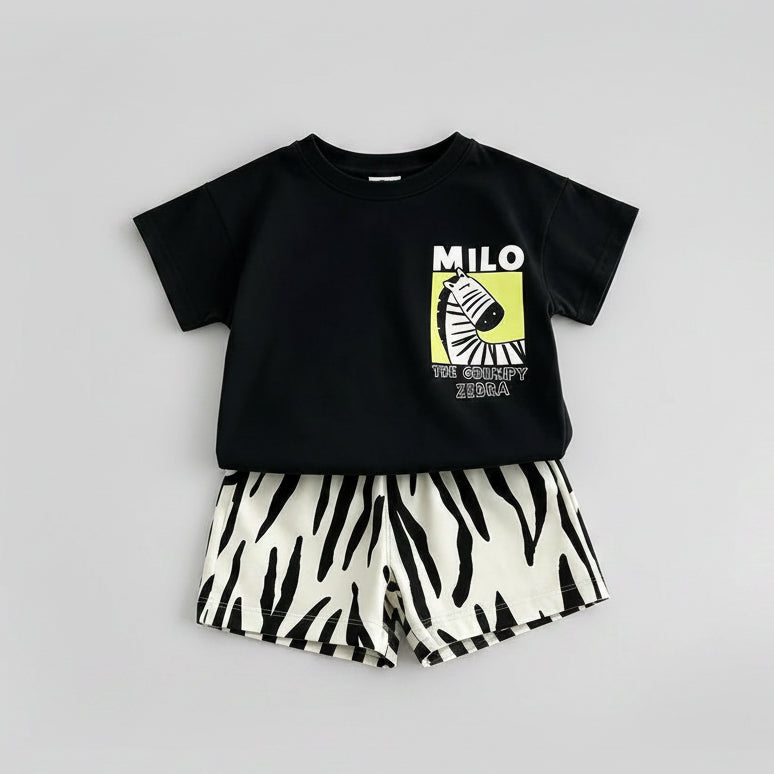 Cotton Animal Print Leopard & Zebra Tee Shorts Set