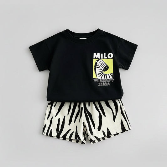 Cotton Animal Print Leopard & Zebra Tee Shorts Set
